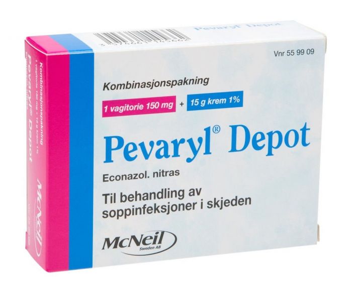 Produktbilde av Pevaryl Depot kombinasjonspakning med vagitorie og krem
